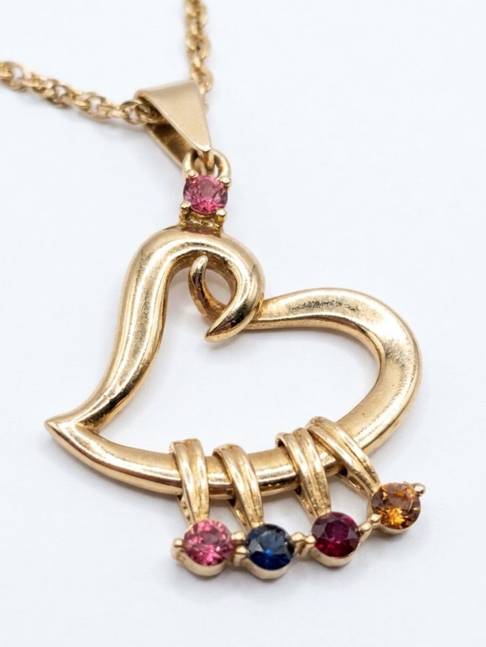 Vintage 10K Gold Family Heart Birthstone Pendant